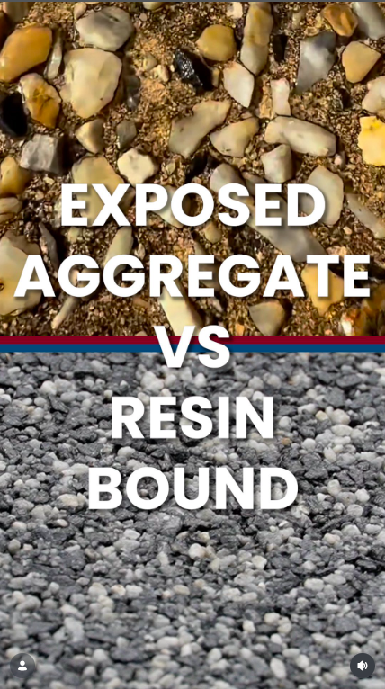 Side-by-side comparison of an exposed aggregate driveway and a resin bound surface