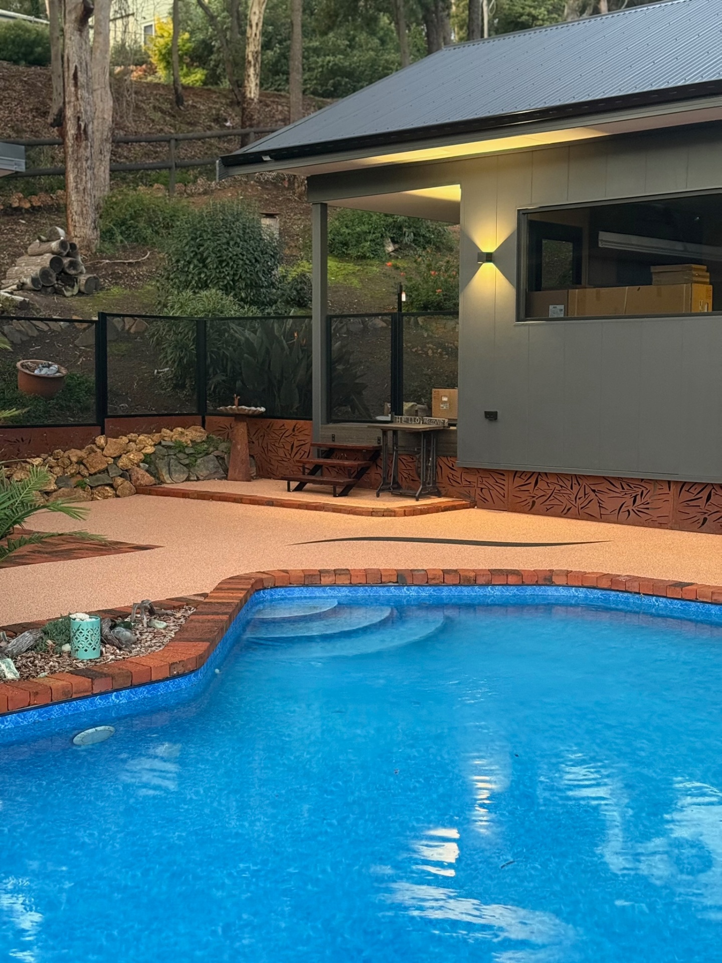 Resin bound pool surround at dusk