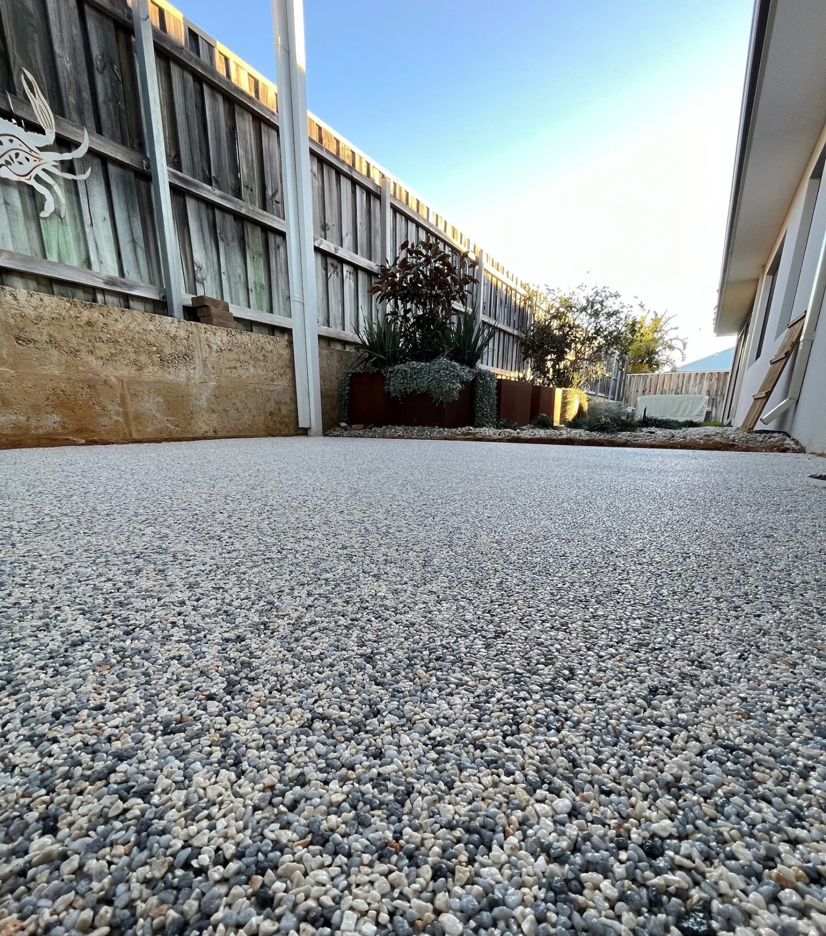 Close-up of grey resin bound surface texture