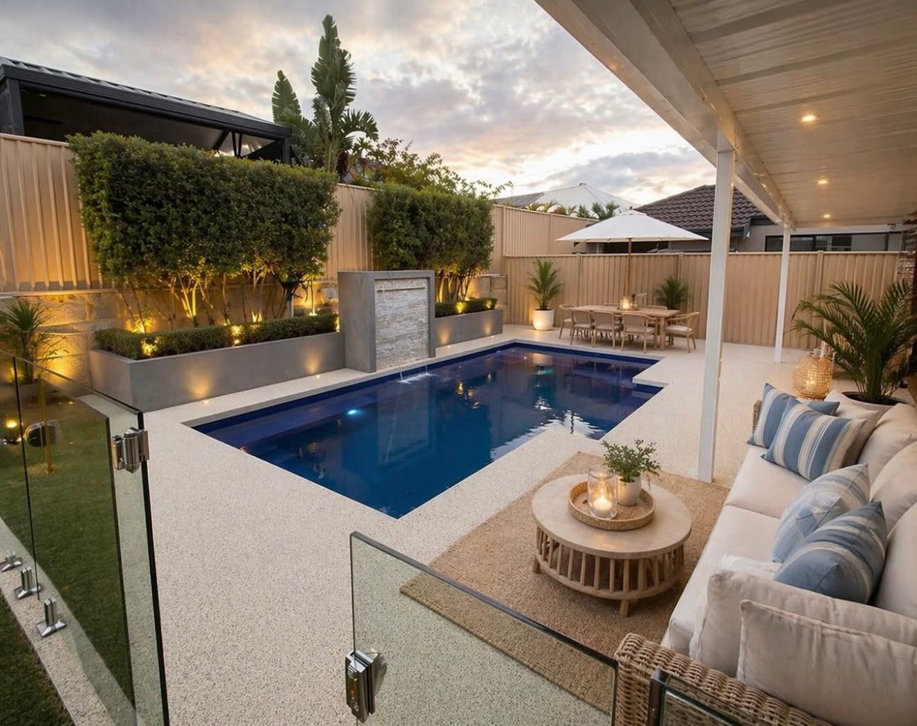 Resin bound pool surround at sunset in Perth laid with UV-stable Vuba resin
